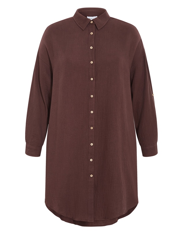 City Chic - Poolside Cover Up Midi Shirt - Chocolate