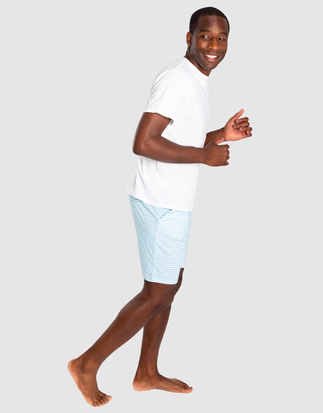 Sant And Abel - Men's Sky Blue Jersey Stripe Sleep Shorts