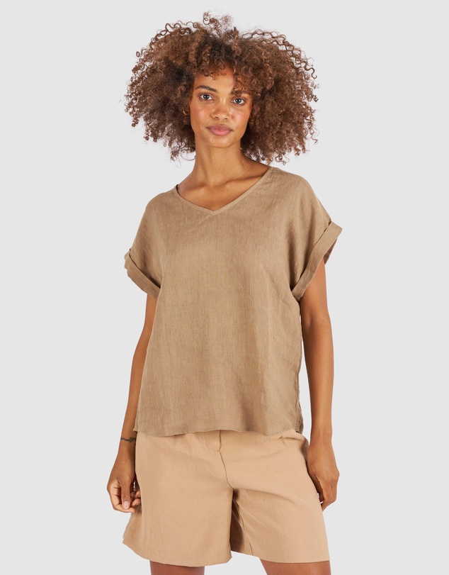 CAMIXA - Martina Linen V-Neck T-shirt