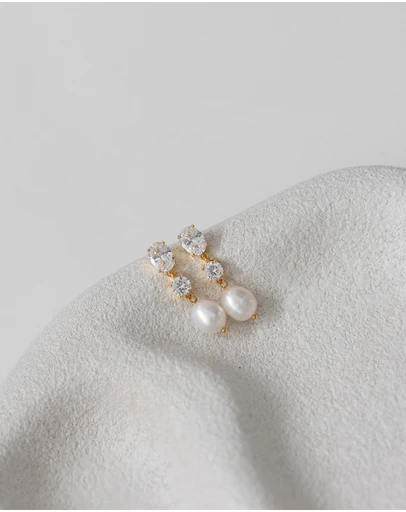 The White Collection - Poppy - Freshwater Gold Pearl Bridal Earrings
