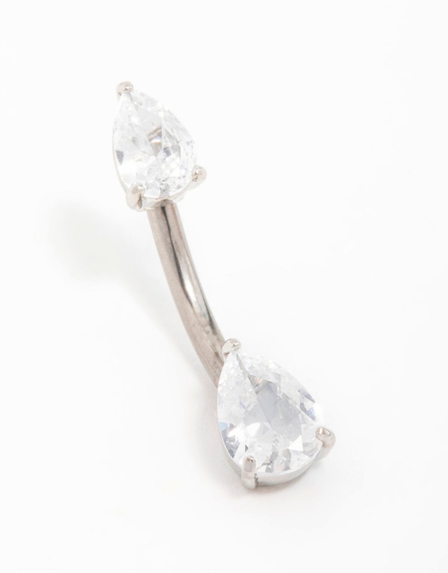 Lovisa - Titanium Cubic Zirconia Pear Belly Bar