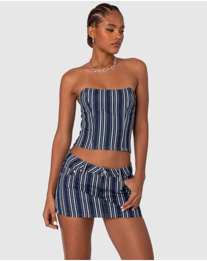 EDIKTED - Inez Striped Denim Corset