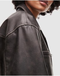 TOPSHOP - Faux Leather Cropped Button-Down Jacket