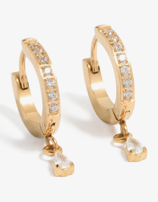 Lovisa - Gold Plated Surgical Steel Cubic Zirconia Pave Huggie Earrings 2-Pack