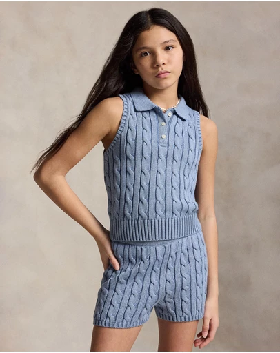 Polo Ralph Lauren - Cable-Knit Cotton Sleeveless Polo Shirt - Teens