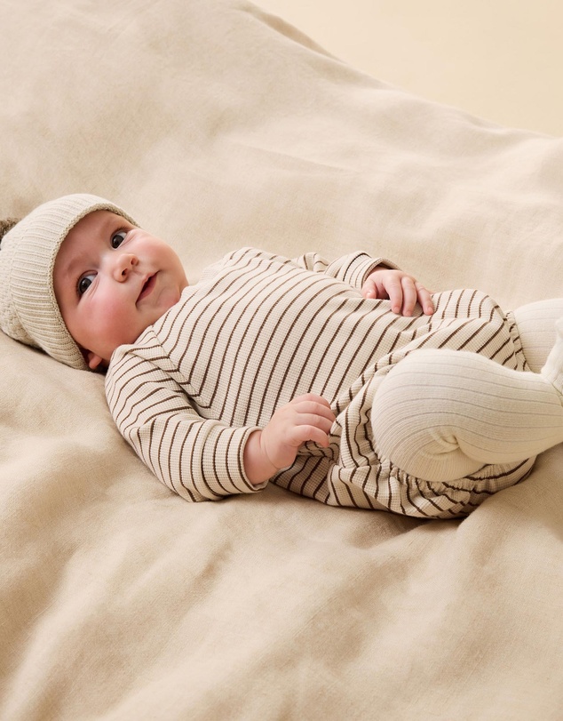 Wilson & Frenchy - Nutmeg Stripe Organic Waffle Bodysuit - Babies