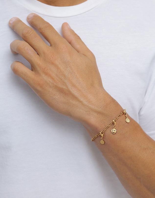 Kuzzoi - ICONIC EXCLUSIVE - Long Link Chain Bracelet with Smiling Charm in Gold-Plated 925 Sterling Silver