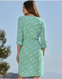 Sosandar - Geometric Print Tie Waist Dress