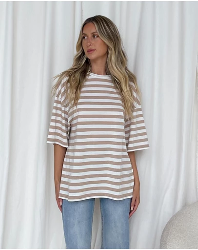 Dazie - Nostalgia Stripe Oversized Boyfriend Tee