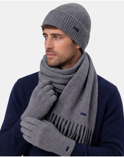 Henry Bucks - HENRY BUCKS Merino Wool Beanie Gloves & Scarf Set GREY