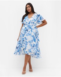 City Chic - Short Sleeve Print Wrap Midi Dress