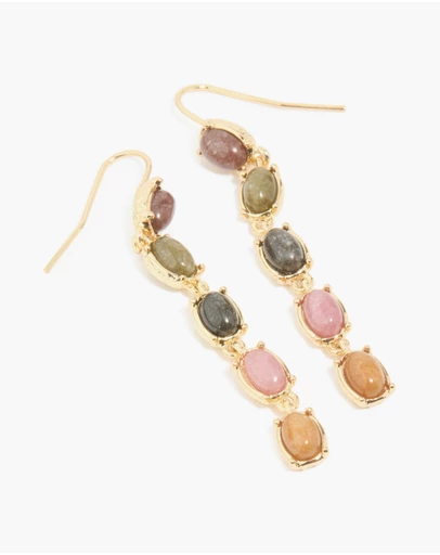 Lovisa - Gold Plated Oval Multicoloured Semi Precious Stone Hook Earrings