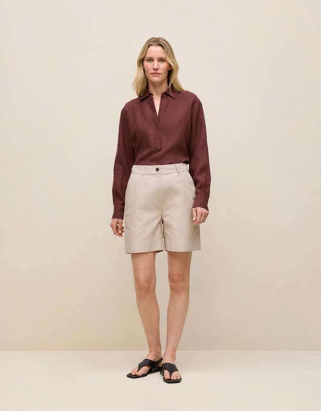 Trenery - Yarn Dyed Stretch Cotton Tailored Short in Flax