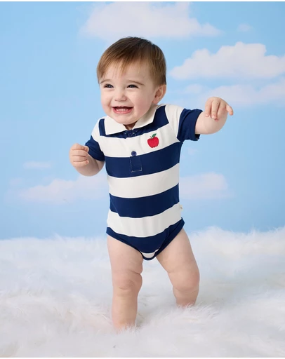 Fleur Harris - 'Heirloom Treasures' Polo Onesie in Navy Stripe
