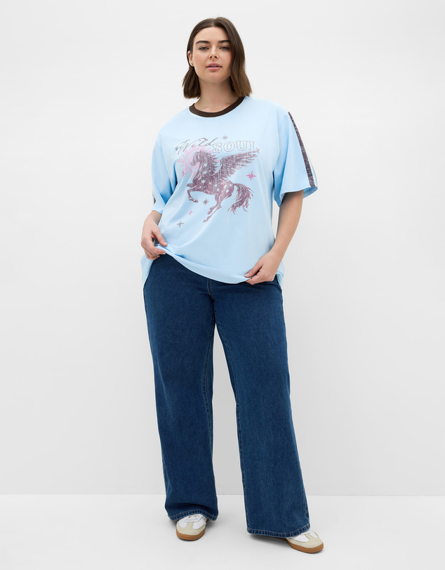 City Chic - Plus size Wild Pegasus Cotton Tee - blue