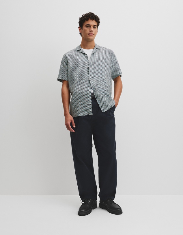 Country Road - Short Sleeve Tencel Linen Geometric Print Shirt