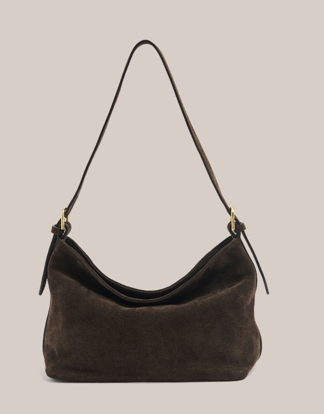VESTIRSI - Eden Dark Chocolate Suede Shoulder Bag