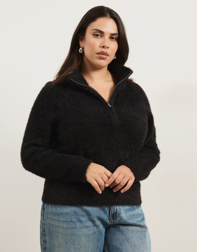 Atmos&Here Curvy - Cia Half Zipper Fluffy Turtleneck Sweater