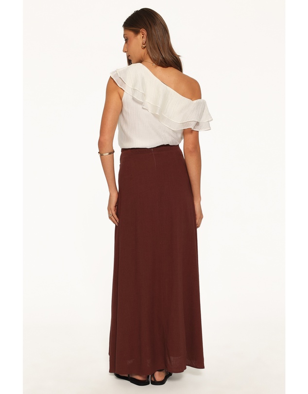 Petal & Pup - Frannie Linen Blend Midi Skirt - Dark Brown