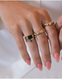 Elli Jewelry - Ring Signet Classic Set of 2 Quartz Gemstone in 925 Sterling Silver Gold Plated
