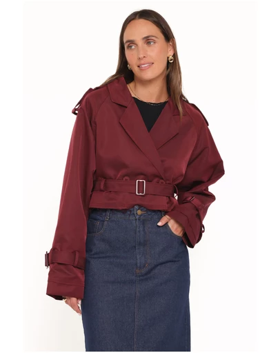Petal & Pup - Izzi Crop Trench Jacket - Burgundy