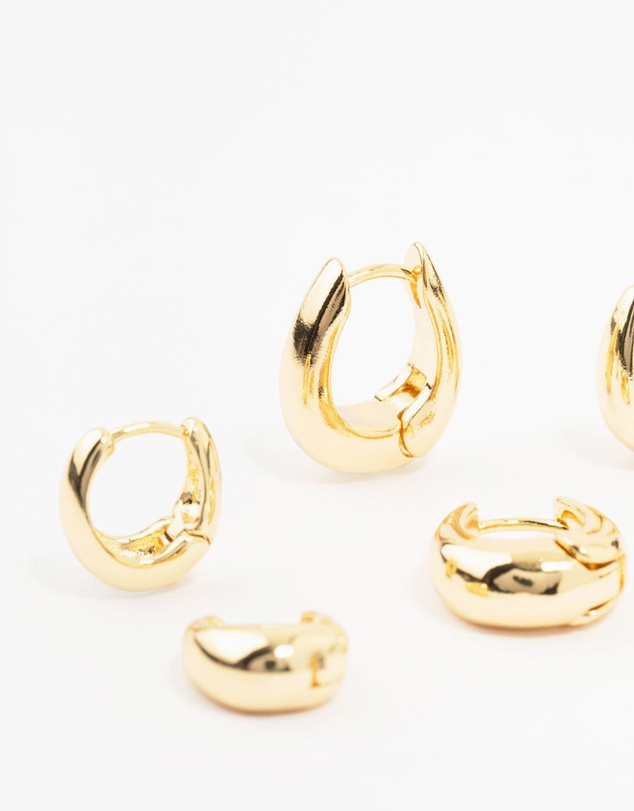 Lovisa - Gold Plated Brass Graduating Taper Hoop Earrings 3-Pack