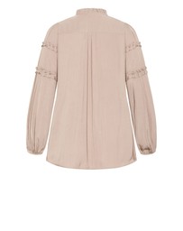 City Chic - Plus size Drama Queen Long Sleeve Shirt - stone