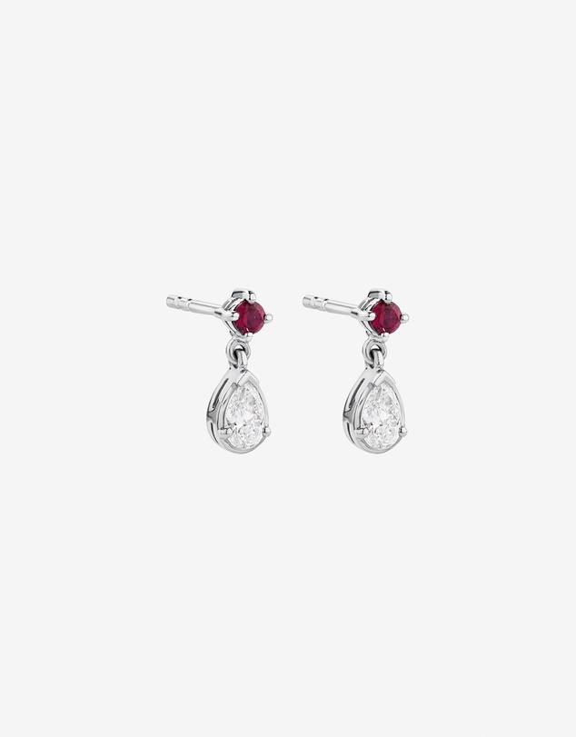 Michael Hill - 0.74 Carat TDW Pear Laboratory-Grown Diamond & Created Ruby Pendant and Earring Gift Set in Silver