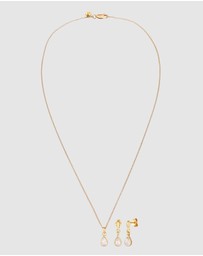 Elli Jewelry - Jewelry Set Drop Pendant Set Ear Hanger with Moonstone in 925 sterling silver gold plated