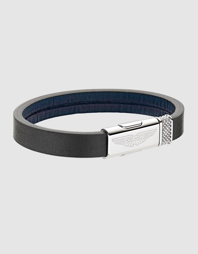 Aston Martin - TKS Silver Tone & Black Blue Leather Bracelet