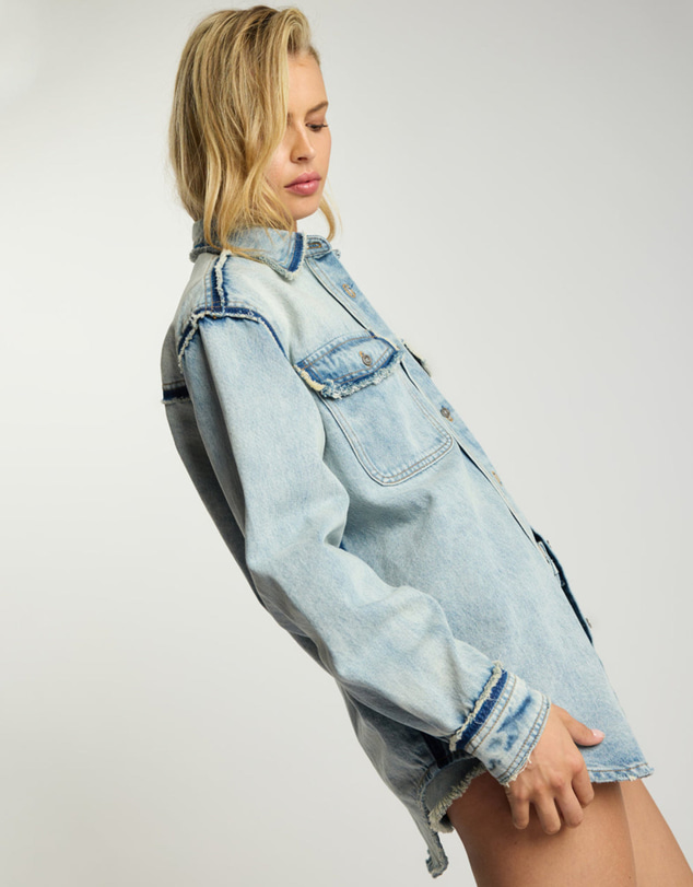 ONE TEASPOON - Split Party Everyday Denim Shirt - Split Party Contrast Blue