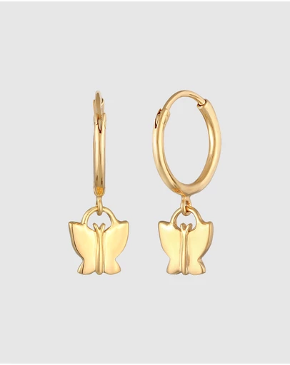 Elli Jewelry - Butterfly Kids Hoop Earrings in Gold-Plated 925 Silver