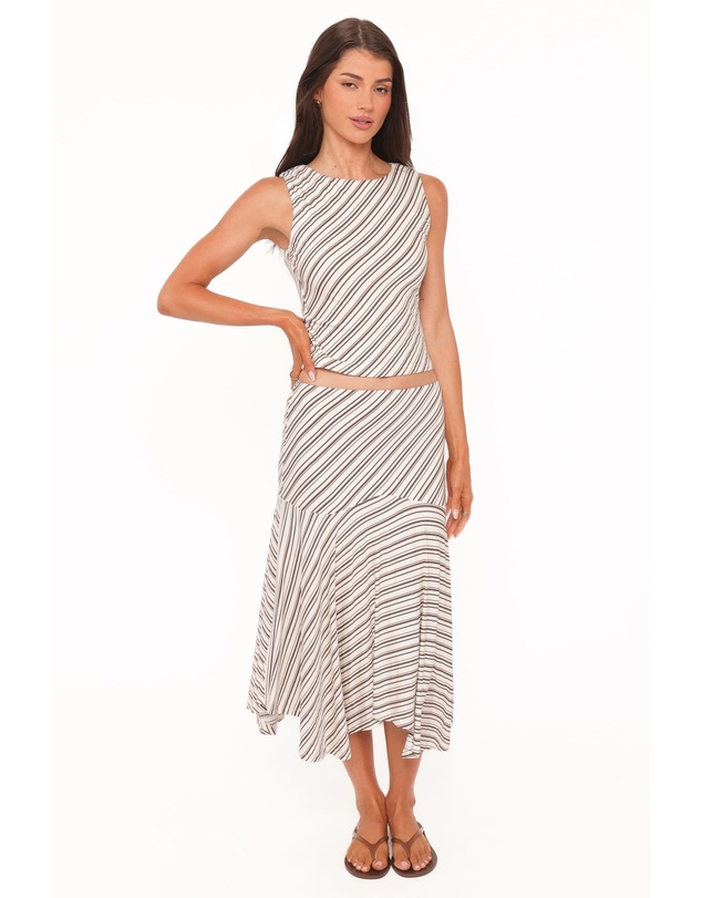 Petal & Pup - Amber Skirt Set - Cream/Brown Stripe