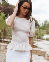 Petal & Pup - Callista Shirred Waist Top - Beige Gingham