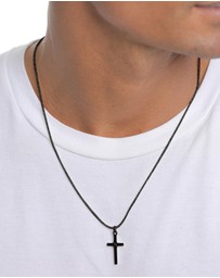 Kuzzoi - ICONIC EXCLUSIVE - Necklace Men Cross Flat Cord 925 Sterling Silver Gold Plated Oxidized