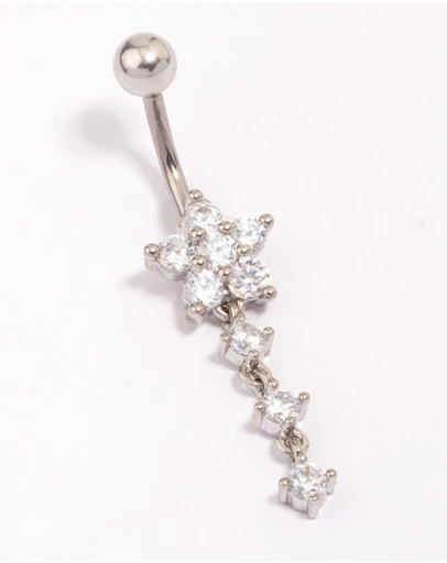 Lovisa - Titanium Cubic Zirconia Flower Triple Threadless Belly Bar
