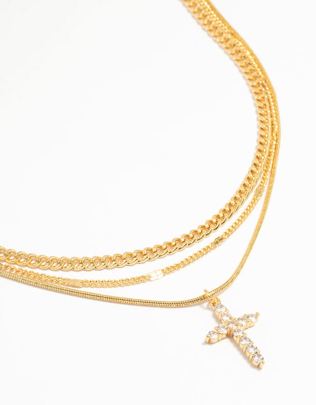 Lovisa - Gold Plated Cross & Chain Layered Necklace