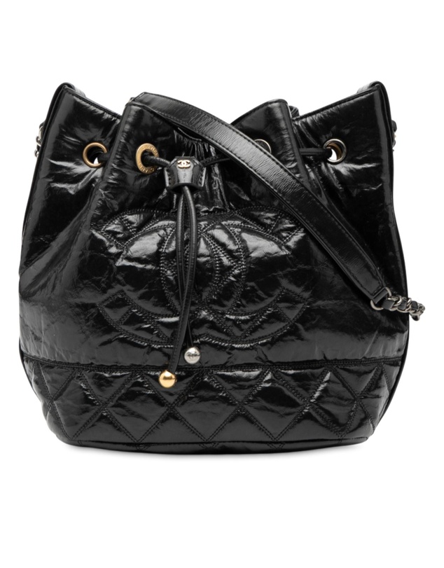Pre-Loved by Azura Reborn - Pre-Loved Shiny Aged Calfskin CC Chain Drawstring Bucket Bag