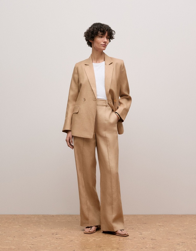 Trenery - Linen Twill Double Breasted Blazer in Light Camel
