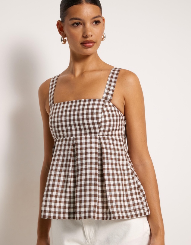 AERE - Gingham Linen Pleated Top