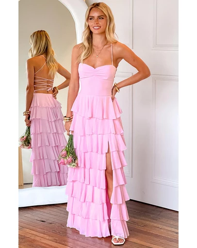 Beginning Boutique - Georgie Pink Ruffle Maxi Dress