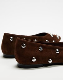 AERE - Studded Suede Ballet Flats