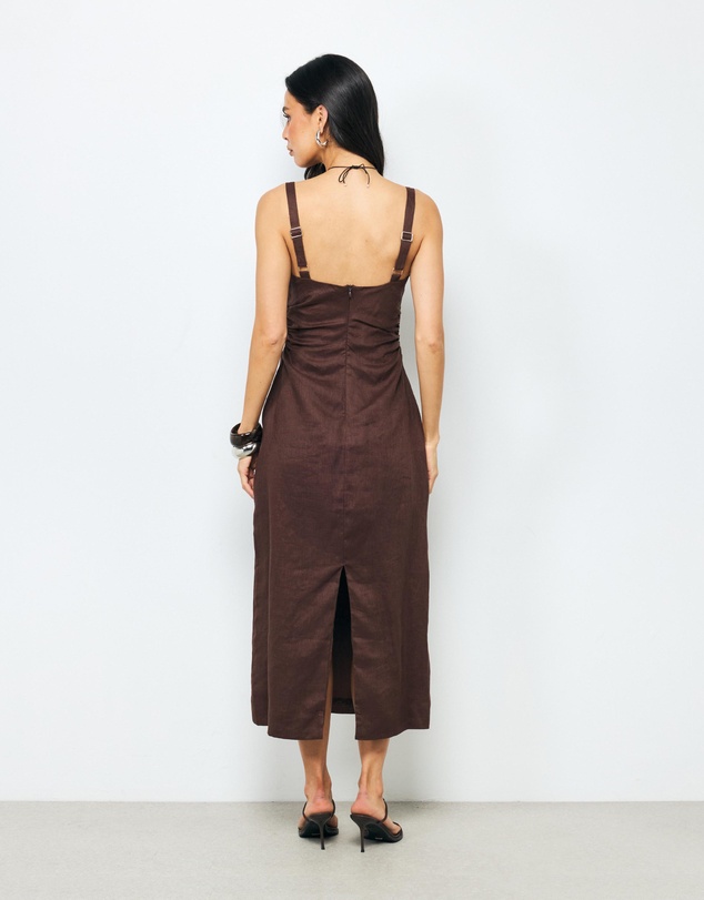 AERE - Suri Ruched Linen Midi Dress