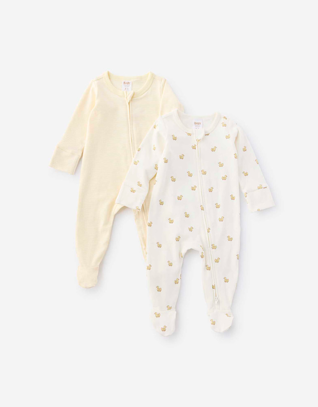 Cotton On Kids - Organic 2Pk Long Sleeve Zip Romper