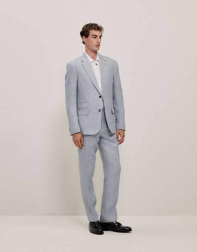 Trenery - Textured Linen Straight Leg Trouser in Smoke Blue