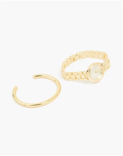 Lovisa - Gold Classic Wrist Cuff & Watch Set