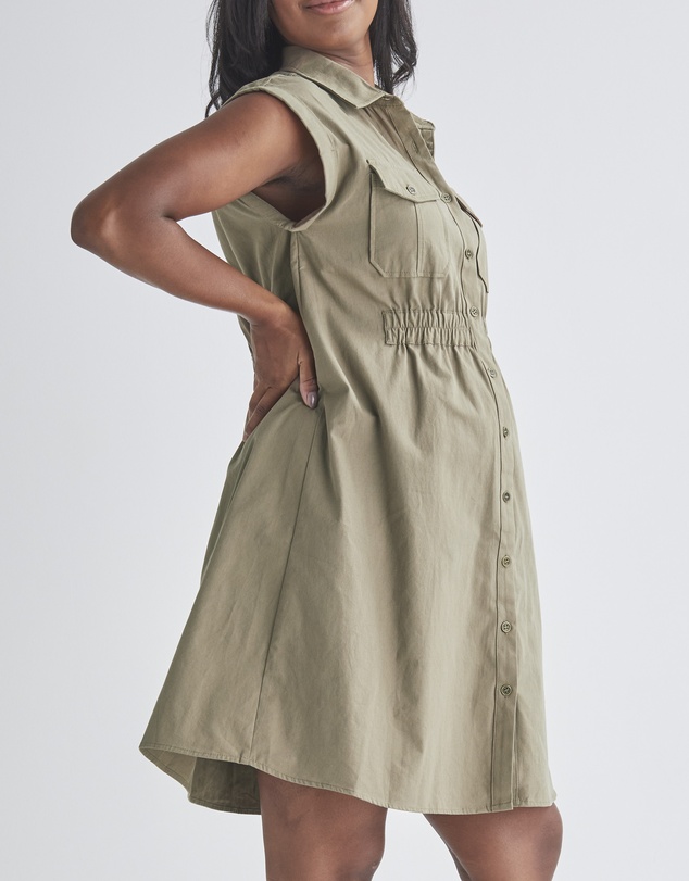 Angel Maternity - Kaya Maternity Safari Shirt Dress In Khaki Green