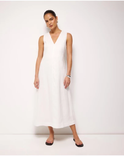 AERE - Jesse Linen V-Neck Midi Dress