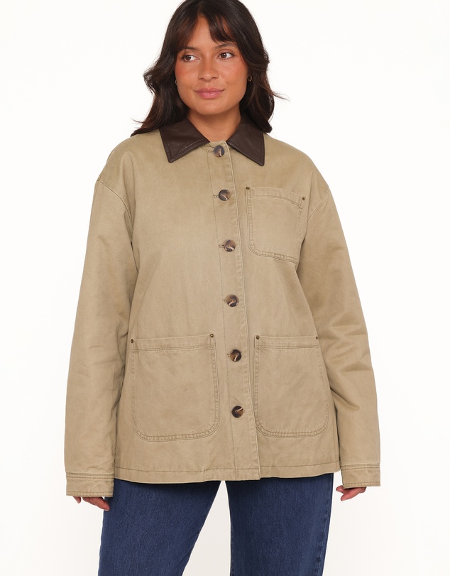 Petal & Pup - Elliot Contrast Collar Barn Jacket - Khaki