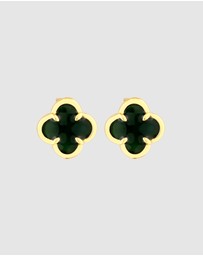 Elli Jewelry - Earrings Stud Cloverleaf Enamel Black 925 Sterling Silver Gold Plated